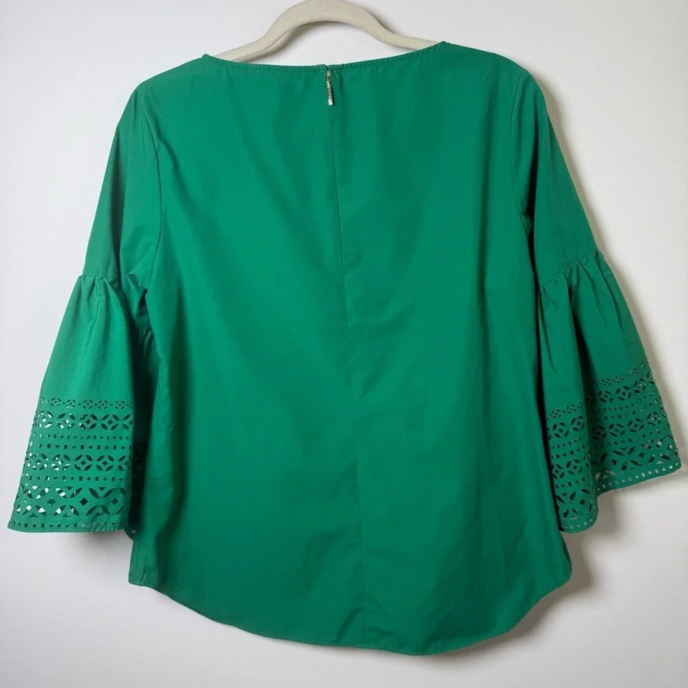 Lauren Ralph Lauren Green Laser Cut Bell Sleeve Poplin Boat Neck Top size Large - Picture 6 of 7